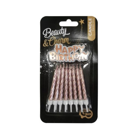Świeczka urodzinowa Happy Birthday metaliczne różowo-złote 16 sztuk Godan (SF-SUHB)