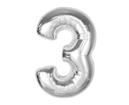 Balon foliowy Smart, cyfra 3, srebrna, 92 cm Godan (CH-S9S3)