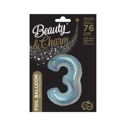 Balon foliowy Beauty&Charm Cyfra 3 holograficzna 76cm Godan (CH-BHS3)