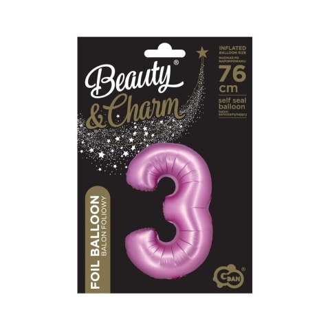 Balon foliowy Beauty&Charm Cyfra 3 satynowy róż 76cm Godan (CH-BSR3) Balon foliowy Beauty&Charm Cyfra 3 satynowy róż 76cm Godan (CH-BSR3)