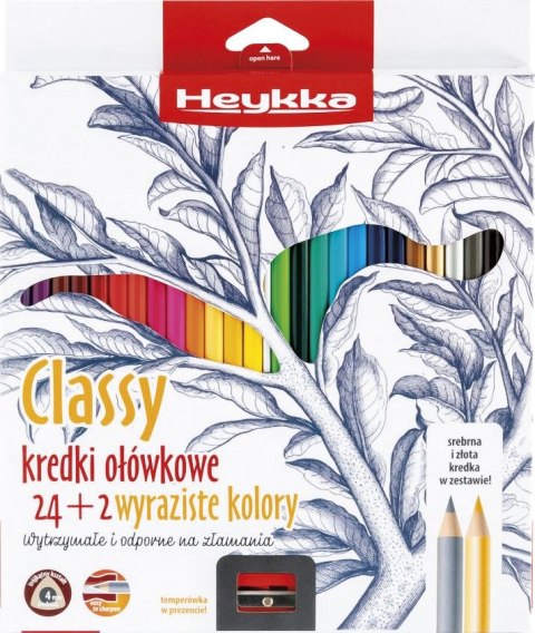 Kredki ołówkowe Kredki ołówkowe Classy,trókątne z temperówką 24+2 szt/opk Heykka (609008)