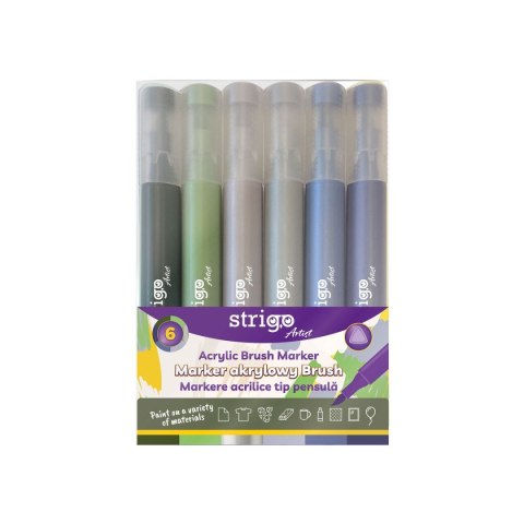 Marker specjalistyczny końcówka BRUSH akrylowy w 6kol wkład mix pędzelek końcówka Strigo (SSC435)