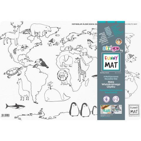 Podkład na biurko FUNNY MAT white MAPA ŚWIATA ZWIERZETA sfu1106 biały polipropylen PP [mm:] 335x480 Strigo (8681379311069)
