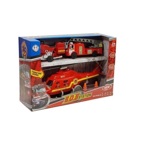 Samochód strażacki Zestaw Pojazdów Straż Pożarna Helikopter Motor Światło Dźwięki Lean (6946)