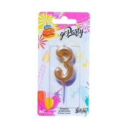 Świeczka urodzinowa piker cyfra 3 złota Go Party (SH-719-3)