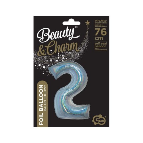 Balon foliowy Beauty&Charm Cyfra 2 holograficzna 76cm Godan (CH-BHS2) Balon foliowy Beauty&Charm Cyfra 2 holograficzna 76cm Godan (CH-BHS2)