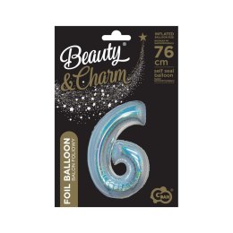 Balon foliowy Beauty&Charm Cyfra 6 holograficzna 76cm Godan (CH-BHS6)