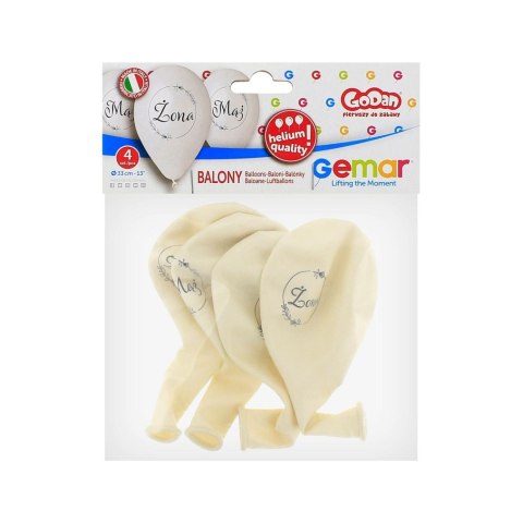 Balon gumowy Mąż i Żona (w kółeczku) 13 cali/ 4 szt. pastelowy 4 szt biały 330mm 13cal Godan (GMS120/MZK)