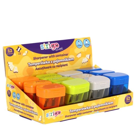 Temperówka z pojemnikiem na 2 grubości oł.i kredek mix plastik Strigo (SSC389)