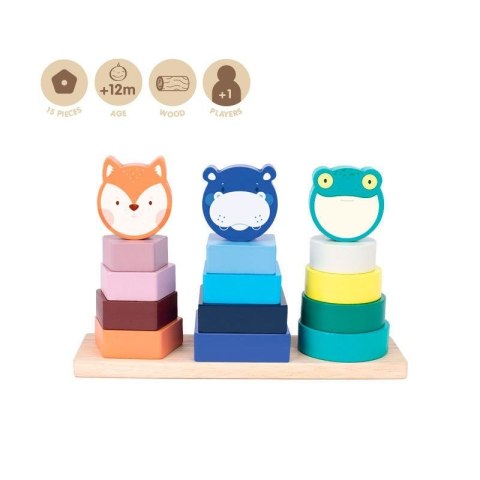 Drewniana zabawka edukacyjna do układania Wieża zwierząt