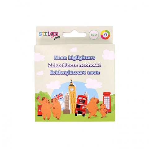 Zakreślacz KAPIBARA EKO NEON 4 sztuki wkład mix Strigo (SSC504)