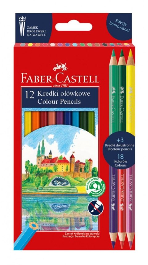 Kredki ołówkowe dwustronne Wawel 12+3 kol. Faber Castell (201480 FC)