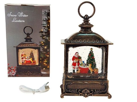 Lampki świąteczne świąteczna 21x13,5x7,5cm, światło LED, dźwięk z pozytywki, brokatowy śnieg, kabel USB Adar (602175)