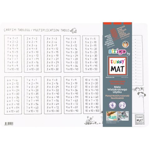 Podkład na biurko FUNNY MAT WHITE tabliczka mnozenia SFU1034 polipropylen PP [mm:] 335x480 Strigo (8681378310346)