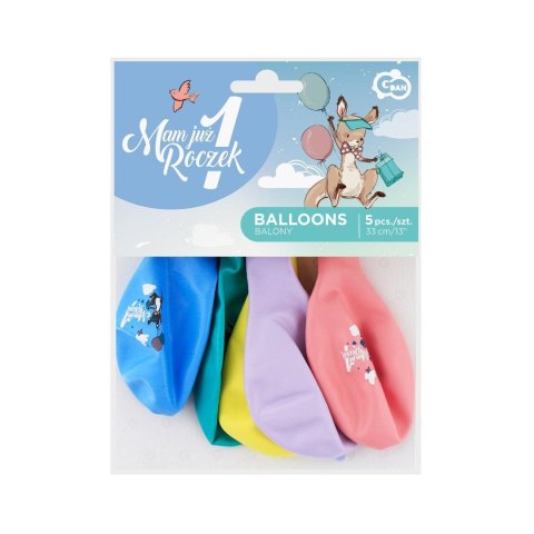 Balon gumowy kolekcja Roczek-Kangurek 5 sztuk pastelowy 5 szt mix 330mm 13cal Godan (GS120/1RKG)