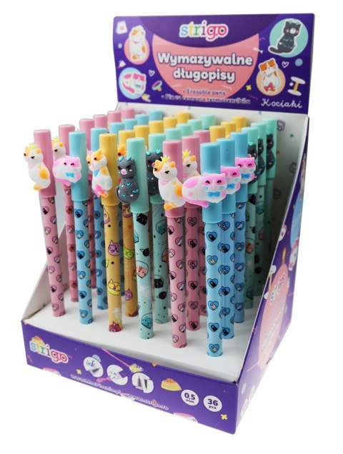 Długopis wymazywalny wymazywalny KOCIAKI 590231557534 wkład niebieski 0,5mm Strigo (SSC190)