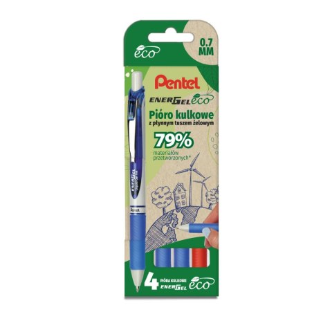 Pióro kulkowe ENERGEL KPL.4szt czarny i niebieski Pentel (BL77E-ST4BCCCPL)