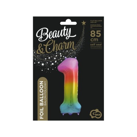 Balon foliowy cyfra 1 tęczowy 85cm Godan (HS-C34T1)