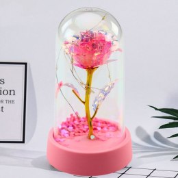 Gadżet Wieczna Róża Kryształowa w Kopule z Oświetleniem LED Różowa 14x8cm Lean (21301)