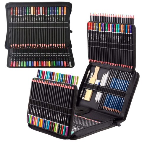 Kredki ołówkowe Duży Zestaw Artystyczny W Piórniku Kredki Węgle Akcesoria 145el. Lean (13833)