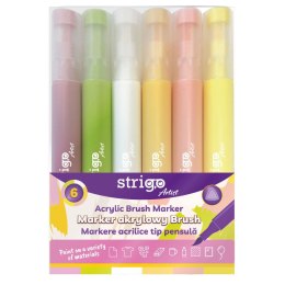 Marker specjalistyczny końcówka BRUSH akrylowy w 6kol wkład mix pędzelek końcówka Strigo (SSC430)