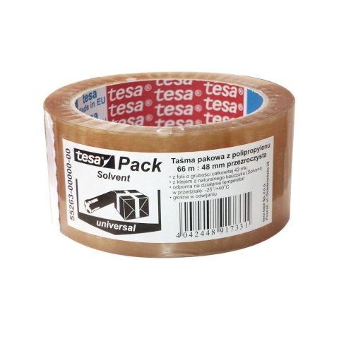 Taśma pakowa Solvent 48x66 [mm x m] przezroczysta Tesa (55263-00000-00)