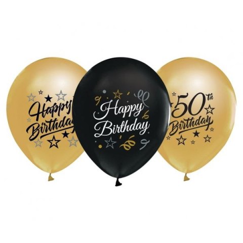 Balon gumowy 50th Birthday czarno złote czarny 300mm 12cal Godan (GP-ZC50)