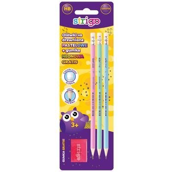 Ołówek HB Strigo (SSC150X3+GUMKA)
