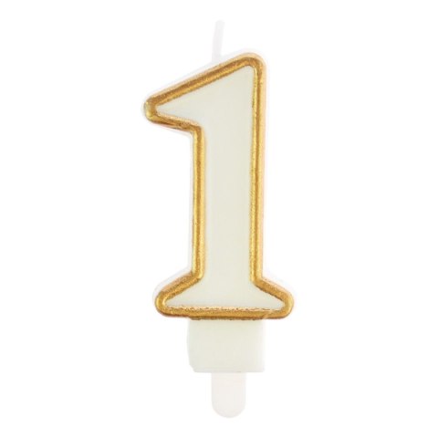 Świeczka urodzinowa cyferka nr 1 biała złota obwódka Arpex (DS0064ZLO-1-9906)
