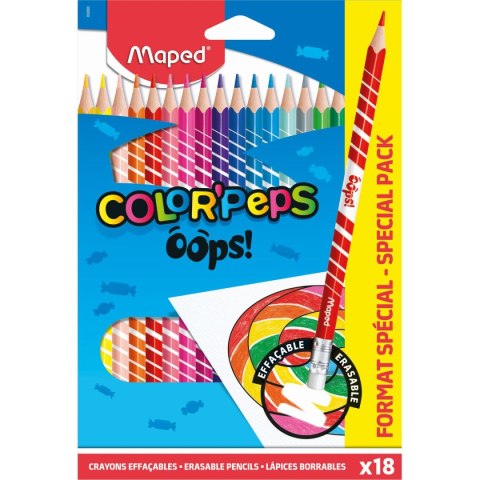 Kredki ołówkowe Colorpeps OOPS ŚCIERALNE 18 kol. Maped (832800)