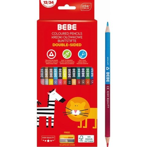 Kredki ołówkowe z temperówką 12/24 kol. Interdruk (trójkątne dwustronne)