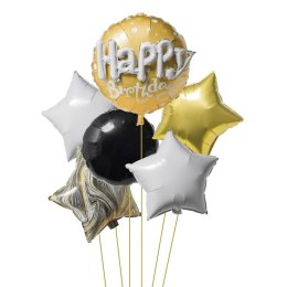 Balon foliowy zestaw balonów Happy B. złoty/czarny/biały 5szt. Antella (BCF-710)