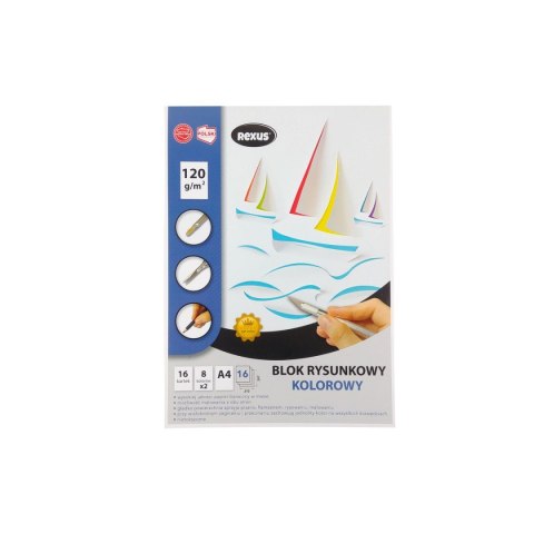 Blok rysunkowy kolor premium A4 kolorowy 120g 16k [mm:] 210x297 Rexus