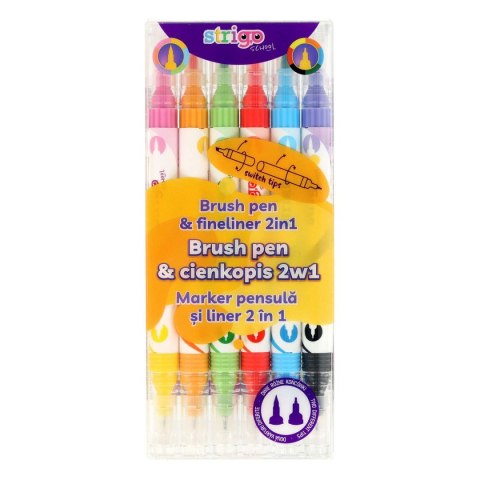 Cienkopis dwustronny 6 kol cienkopis i flamaster Strigo (SSC441)