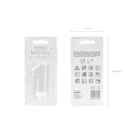 Świeczka urodzinowa cyferka 1 srebrny 7 cm 7cm Partydeco (SCU3-1-0188)