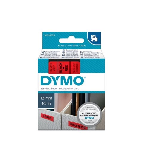 Taśma Dymo D1 12mm x 7m czerwona/czarny nadruk Taśma Dymo D1 12mm x 7m czerwona/czarny nadruk