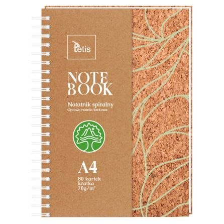 Kołozeszyt (kołonotatnik) A4 oprawa korkowa 5903242103407 A4 80k. 70g krata Tetis (KB050-KA4)