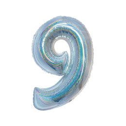 Balon foliowy Beauty&Charm Cyfra 9 holograficzna 76cm Godan (CH-BHS9)
