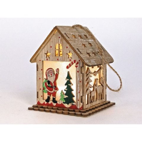 Lampki świąteczne domek z Mikołajem, drewniany Adar (511828) Lampki świąteczne domek z Mikołajem, drewniany Adar (511828)