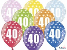 Balon gumowy gumowy 40 urodziny, mix kolorów 30 cm/6 sztuk mix 300mm Partydeco (SB14M-040-000-6)