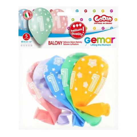 Balon gumowy Premium Hel z nadrukiem 1, 13 cali/5 sztuk mix 330mm 13cal Godan (GS120/1)
