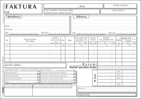 Druk samokopiujący Faktura VAT A5 netto uniwersalna A5 100k. Stolgraf (F6)