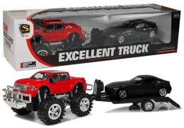 Samochód Zestaw Pojazdów Czerwony Monster Truck Czarne BMW Laweta 58 cm Lean (9268)
