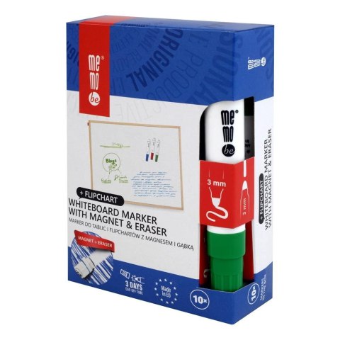 Marker suchościeralny z gąbką i magnesem zielony wkład zielony 1-3mm okrągła końcówka Memobe (MM351-04) Marker suchościeralny z gąbką i magnesem zielony wkład zielony 1-3mm okrągła końcówka Memobe (MM351-04)