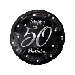 Balon foliowy Happy 50 Birthday, czarny, nadruk srebrny 18cal Godan (FG-O50S)