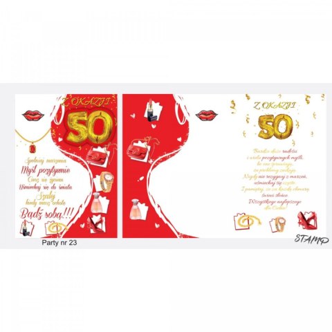 Kartka składana PARTY Urodzinowy dla kobiety 50 lat B6 Ev-corp (STKP-023) Kartka składana PARTY Urodzinowy dla kobiety 50 lat B6 Ev-corp (STKP-023)