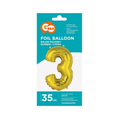 Balon foliowy cyfra 3 złoty 35 cm Godan (FG-C35Z3) Balon foliowy cyfra 3 złoty 35 cm Godan (FG-C35Z3)