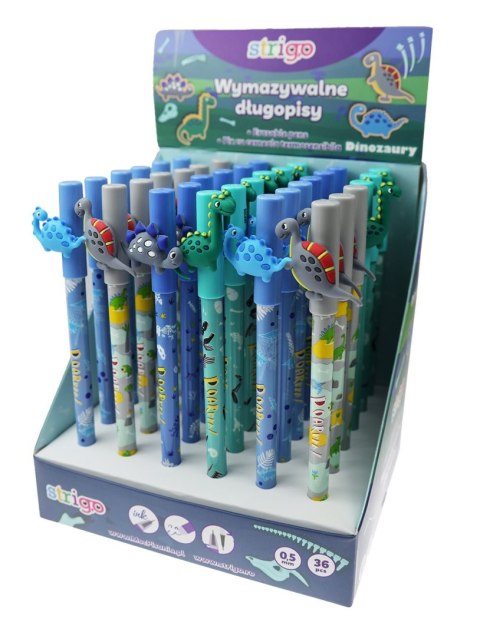 Długopis wymazywalny dinozaury 5902315577640 wkład niebieski 0,5mm Strigo (SSC201)