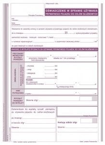 Druk offsetowy oświadczenie w sprawie używania prywatnego pojazdu do celów służbowych A5 40k. Michalczyk i Prokop (811-3)