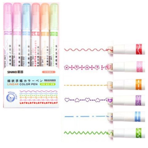 Flamaster Wzorki Szlaczki Ozdobne Kolorowe 6 Szt 6 kol. Lean (21011)